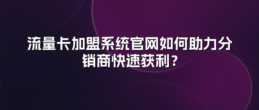 流量卡加盟系统官网如何助力分销商快速获利？